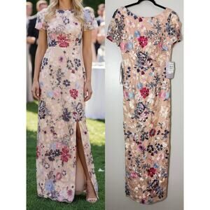 NWT JS COLLECTIONS DRESS GOWN WEDDING GUEST LONG MAXI FLORAL EMBROIDERED FORMAL